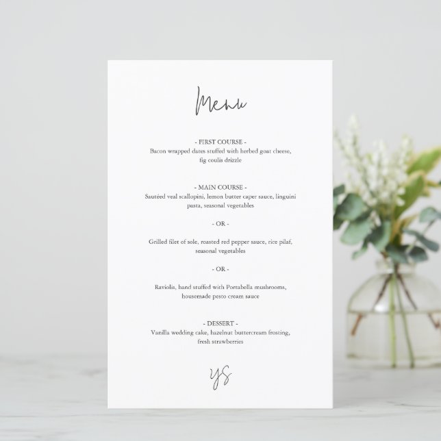 Menu de mariage chic noir et blanc moderne (Debout devant)