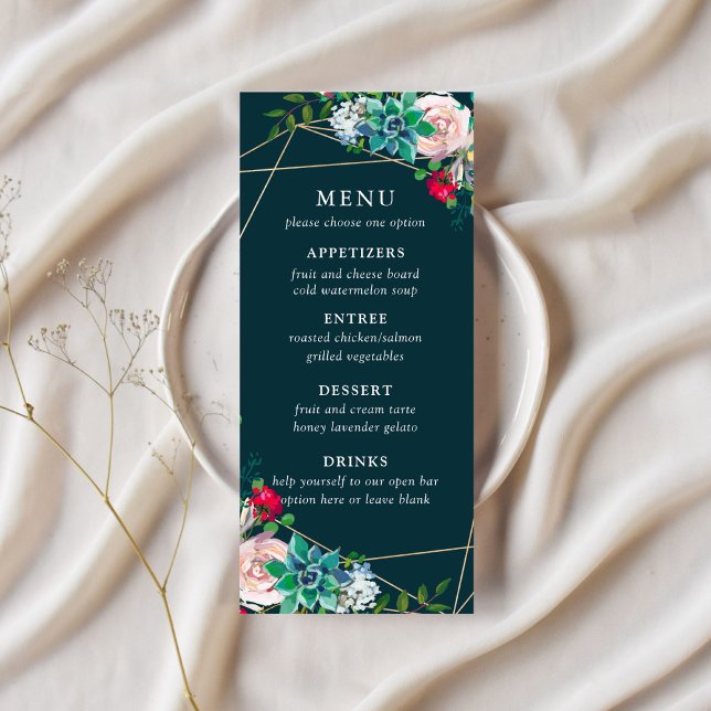 Menu de mariage chic succulents et or (Créateur téléchargé)