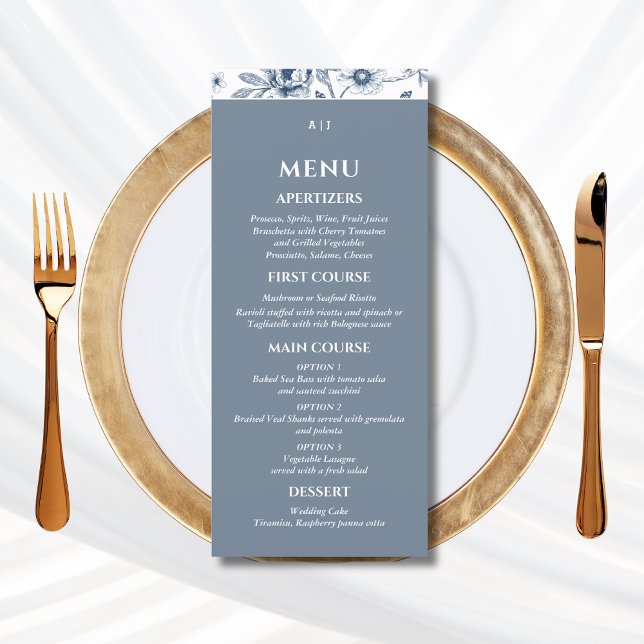 Menu de mariage chrétien à motifs floraux bleus de (Créateur téléchargé)