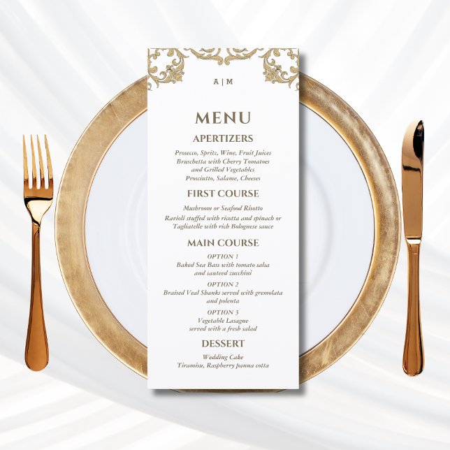 Menu de mariage chrétien baroque au monogramme orn (Créateur téléchargé)