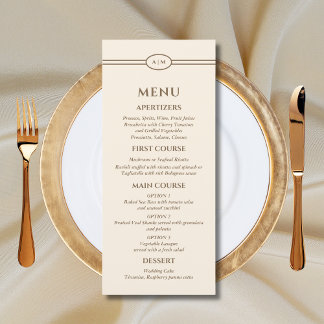 Menu de mariage chrétien crème marron Monogram