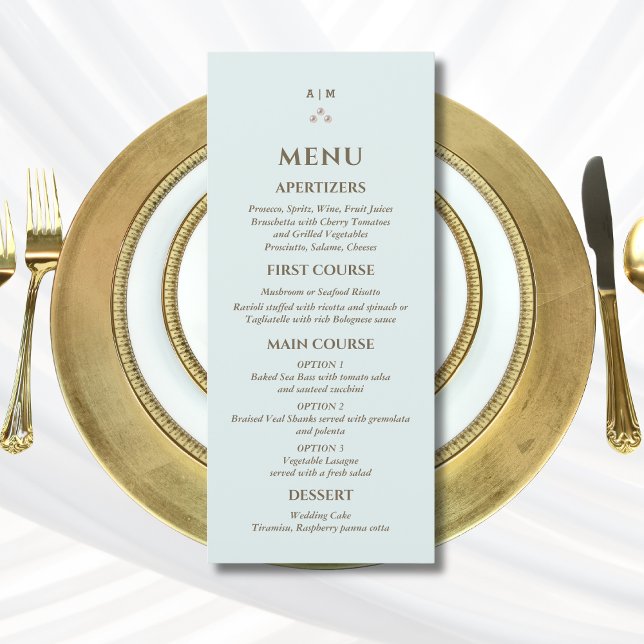 Menu de mariage chrétien élégant bleu monogramme p (Créateur téléchargé)