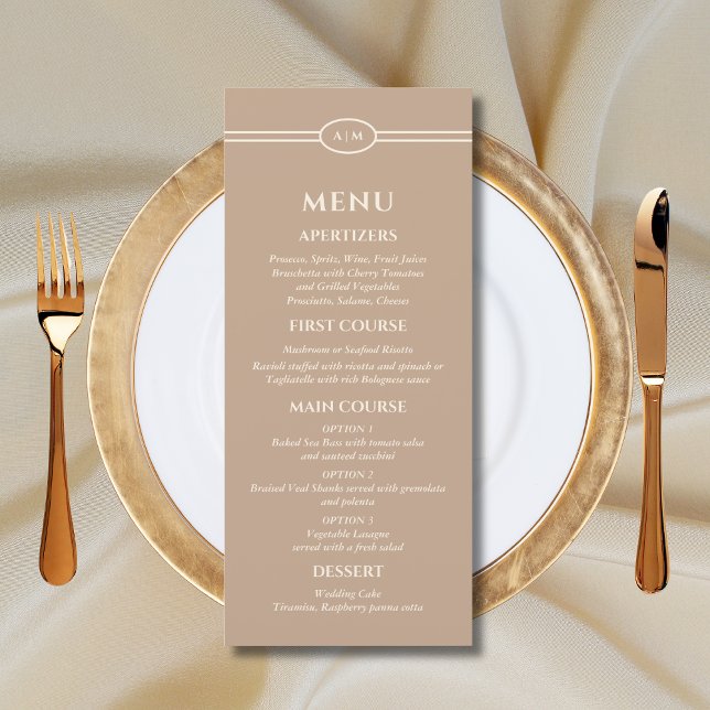 Menu de mariage chrétien Monogramme Crème Taupe (Créateur téléchargé)