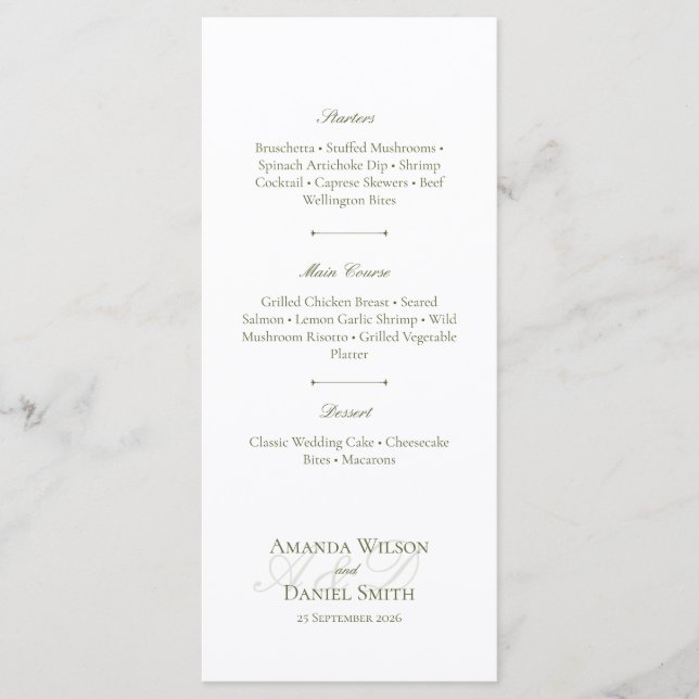 Menu de mariage classique à l'olive (Devant)