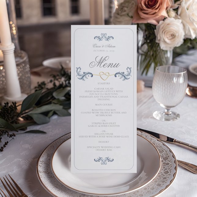 Menu de mariage classique bleu poussiéreux (Créateur téléchargé)