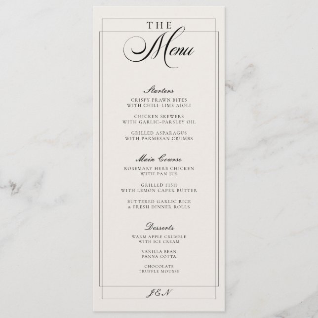 Menu de mariage classique calligraphié sur ivoire  (Devant)