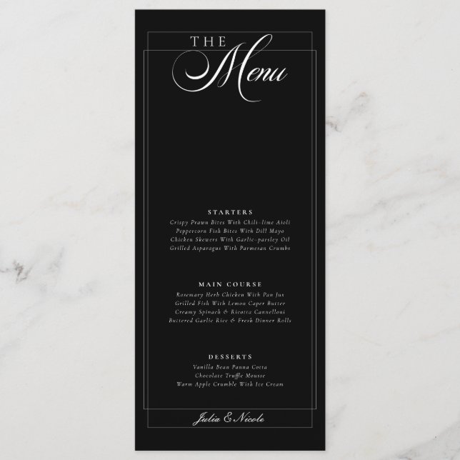 Menu de mariage classique calligraphié sur ivoire  (Devant)
