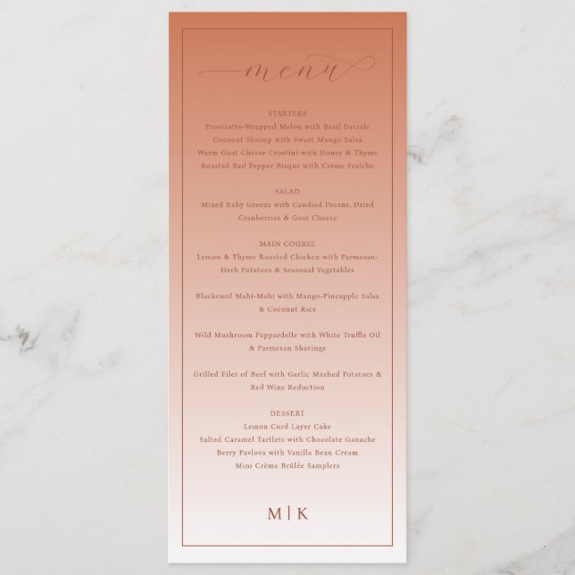 Menu de mariage classique Cozy Peach (Devant)