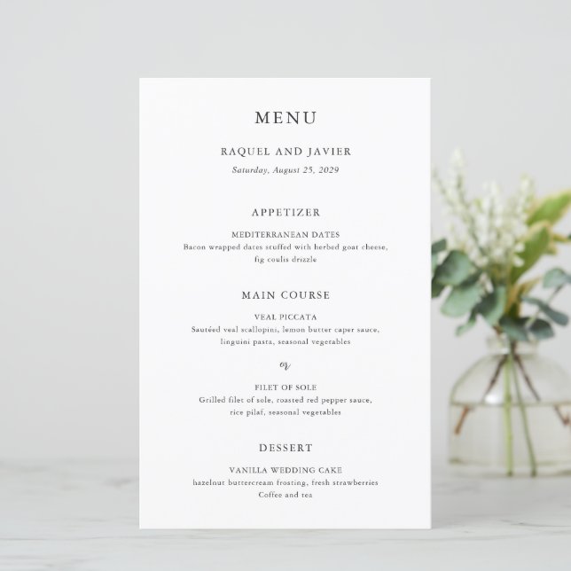Menu de mariage classique élégant (Debout devant)