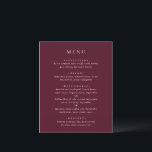 Menu de mariage classique élégant bordeaux profond<br><div class="desc">Menu de mariage de style classique avec un design simple mais élégant dans une couleur bordeaux profond qui est parfait pour un mariage d'automne ou un mariage d'hiver / Noël. Utilisez le modèle pour ajouter une photo ou la supprimer dans l'outil de conception.</div>