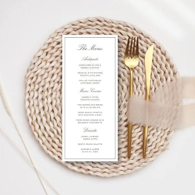 Menu de mariage classique élégant et poussiéreux v (Elegant dusty green wedding menus elevate your reception with a refined and cohesive look.)