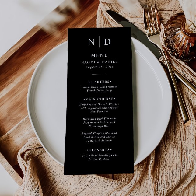 Menu de mariage classique élégant noir et blanc (Créateur téléchargé)