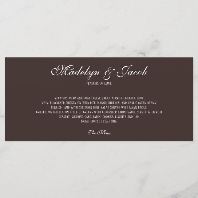 Menu de mariage classique marron (Devant)