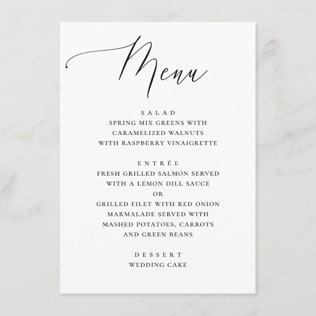 Menu de mariage classique noir et blanc propre (Devant)