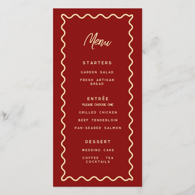 Menu de mariage classique rétro fantaisiste rouge (Devant)