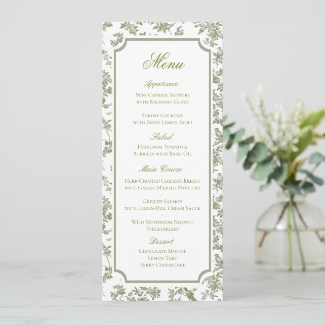 Menu de mariage classique vert floral Toile (Debout devant)