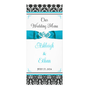 Menu de mariage Cœurs d'amour en damas noir et tur