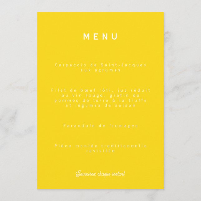 Menu de mariage Colorus - Jaune Citron (Devant)