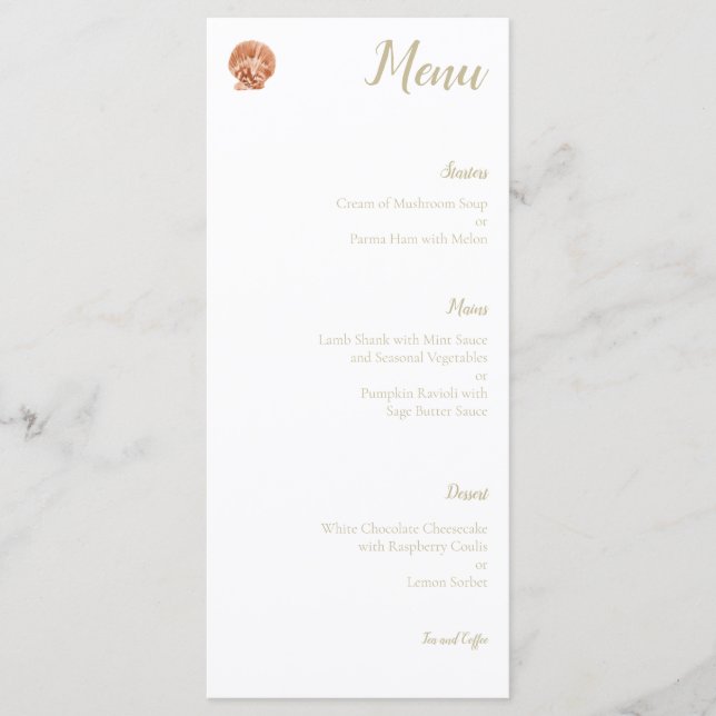 Menu de mariage coquillage aquarelle (Devant)