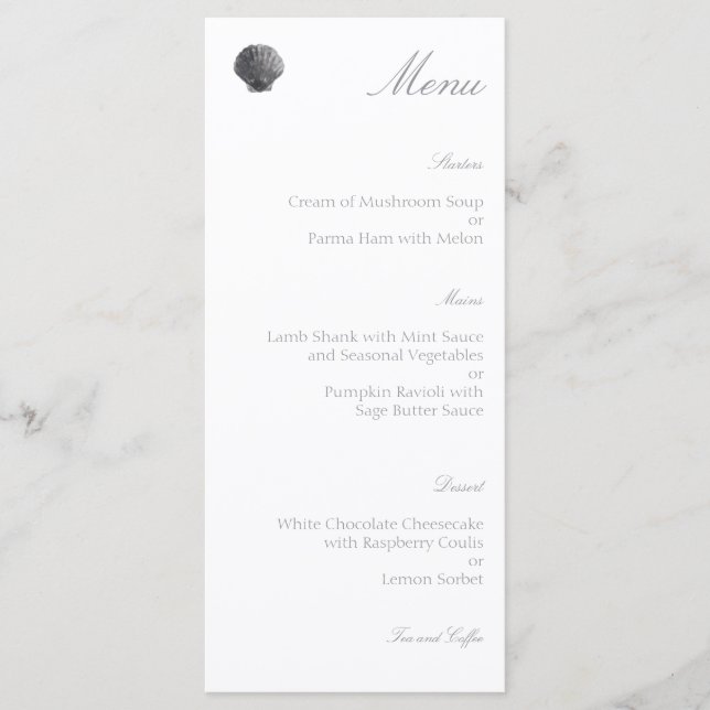 Menu de mariage coquille de charbon de bois aquare (Devant)