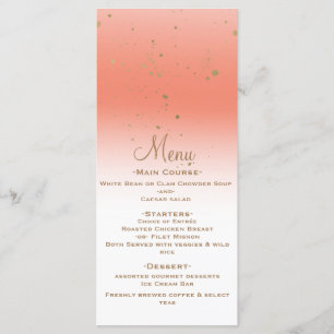 Menu de mariage Coral Gold Modern Glam Confetti Pa