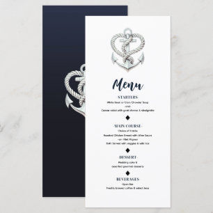 Menu de mariage côtier d'ancre de corde de cœur na