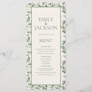 Menu de mariage crème aux feuilles vertes de sauge