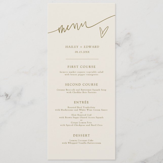 Menu de mariage crème écriture moderne (Devant)