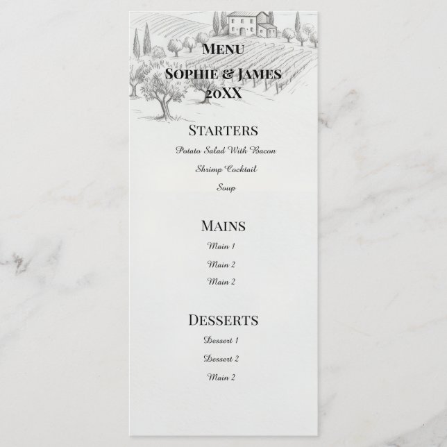 Menu de mariage croquis de paysage des Highlands (Devant)