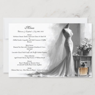 Menu de mariage croquis romantique avec parfum vin