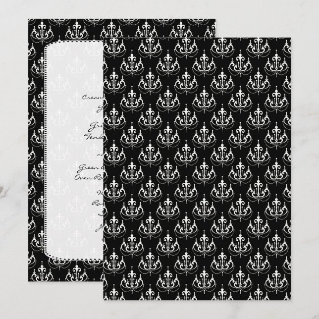 Menu de mariage damassé lustre noir (Devant / Derrière)