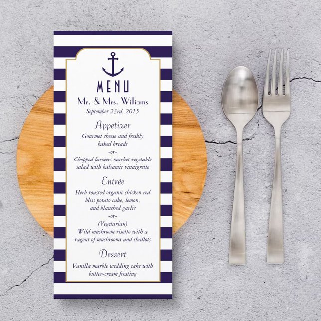Menu de Mariage d'Ancre de la marine nautique et d (Créateur téléchargé)