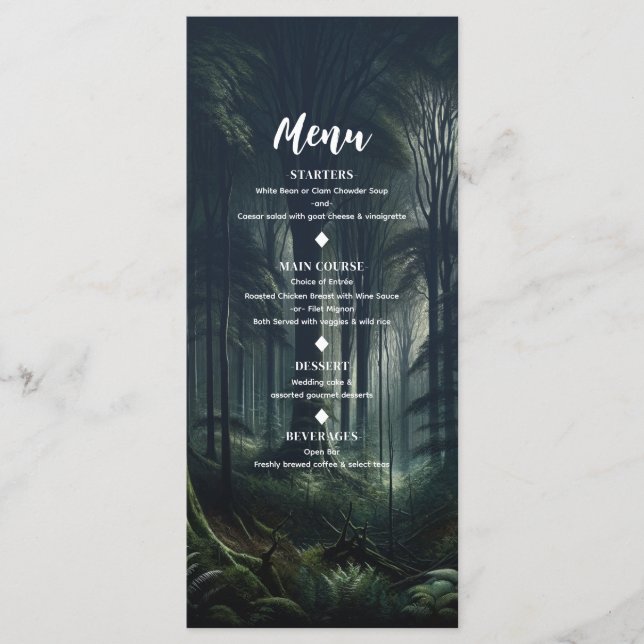 Menu de mariage d'anniversaire de la forêt sombre  (Devant)
