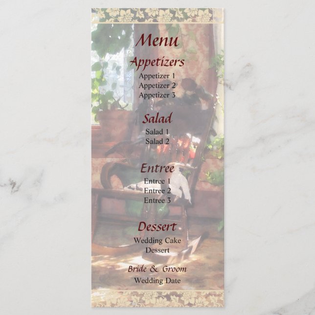 Menu de mariage dans un salon victorien avec rocki (Devant)