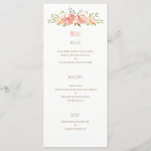 Menu de mariage d'aquarelle de fleur de pêche