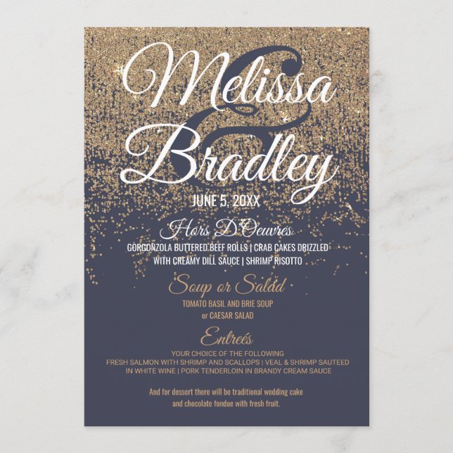 Menu de mariage de bleu marine d'étincelles de (Devant)