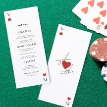 Menu de mariage de casino de carte à jouer moderne