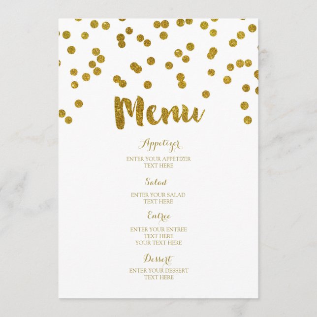 Menu de mariage de confettis d'or (Devant)
