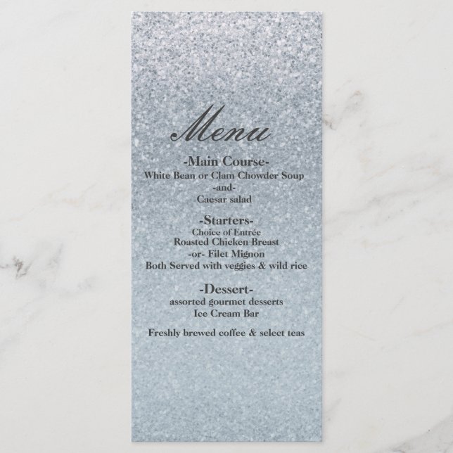 Menu de mariage de conte de fées argenté pailleté  (Devant)