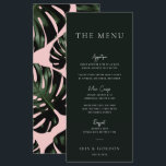 Menu de mariage de destination verte de verdure tr<br><div class="desc">Ce menu de mariages rose et vert foncé avec motif feuille monstère fera un grand ajout à votre décor tropical, destination ou de mariage sur la plage. Tout le texte est modifiable, il suffit de cliquer sur "Personnaliser ce modèle". Des articles correspondants, y compris la suite de Faire-part de mariage,...</div>