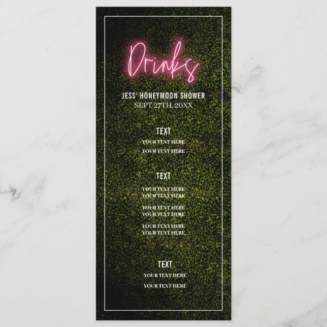 Menu de mariage de fête de douche de boissons (Devant)
