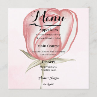 Menu de mariage de jardin rose pêche Printemps Eté