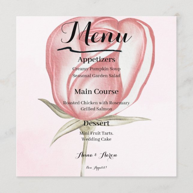Menu de mariage de jardin rose pêche Printemps Eté (Devant)
