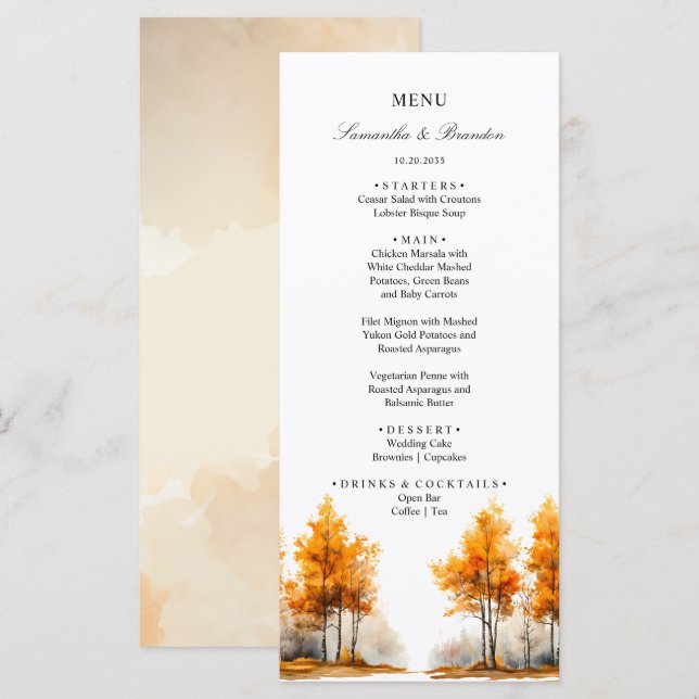 Menu de mariage de la forêt automnale (Devant / Derrière)