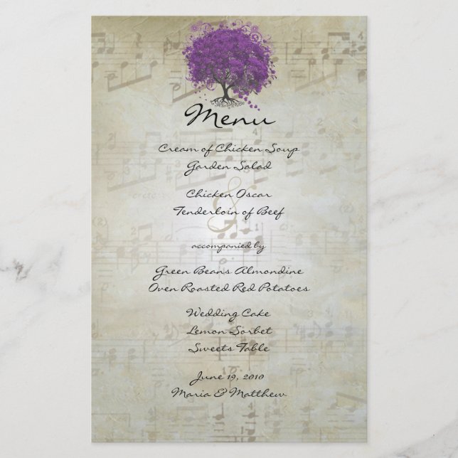 Menu de mariage de l'arbre à feuilles de cœur pour (Devant)
