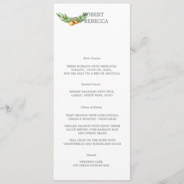Menu de mariage de L'Orangerie (Devant)