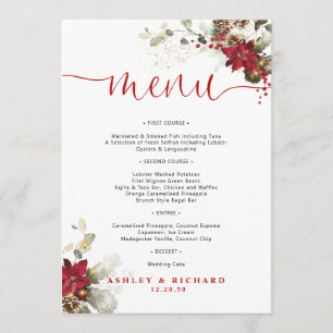 Menu de mariage de Noël à fleurs rouges