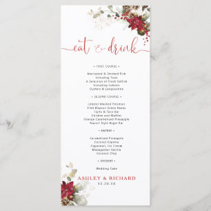 Menu de mariage de Noël à fleurs rouges