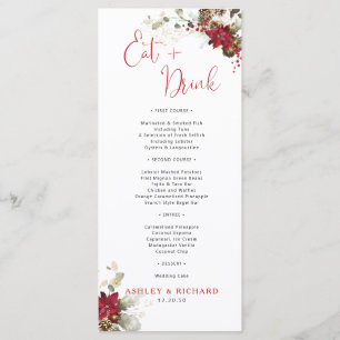 Menu de mariage de Noël à fleurs rouges
