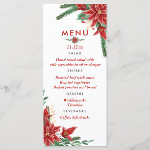 Menu de mariage de Noël au poinsettia rouge